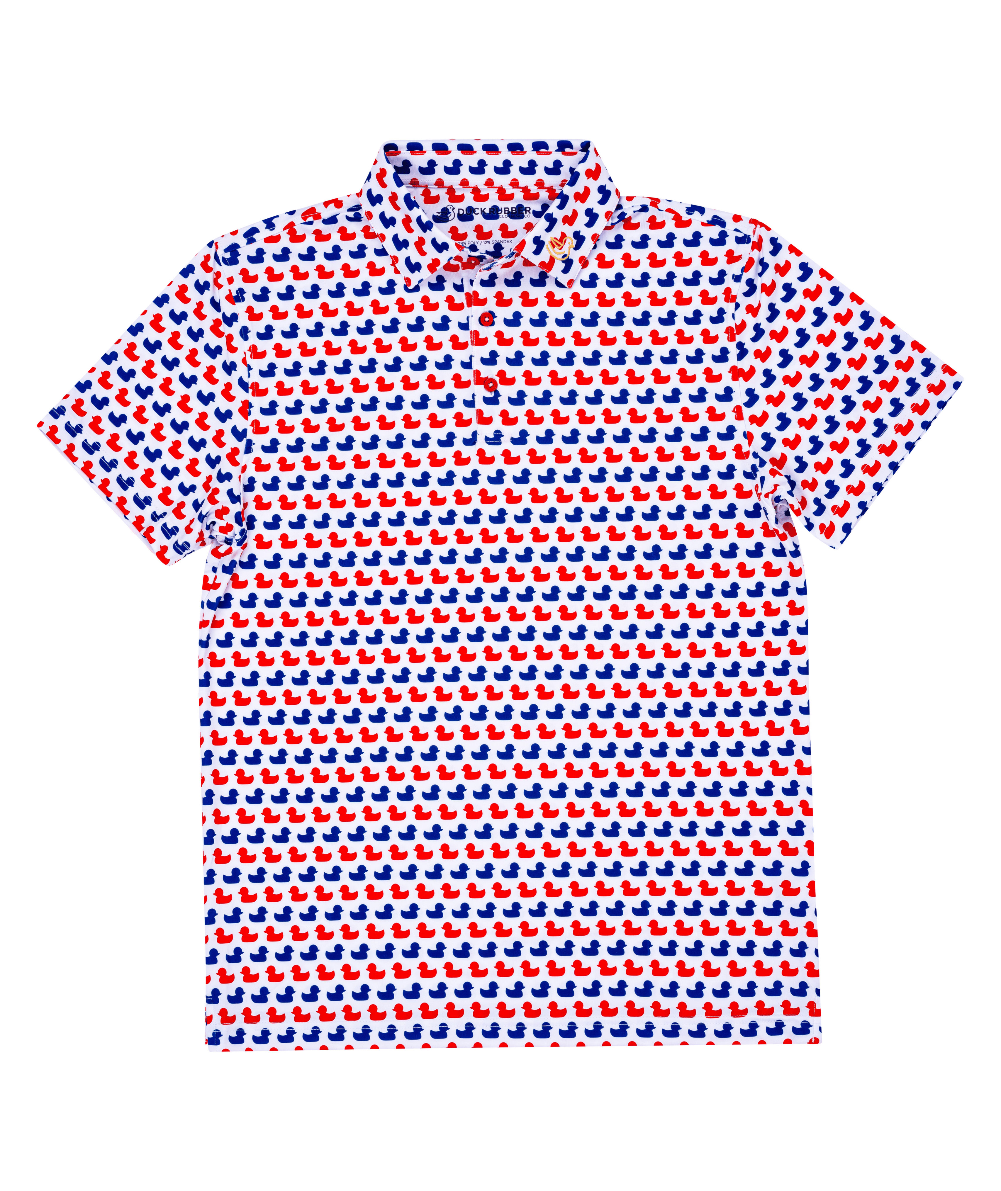 Red and Blue Ducks on Duck Rubber Polo Shirt